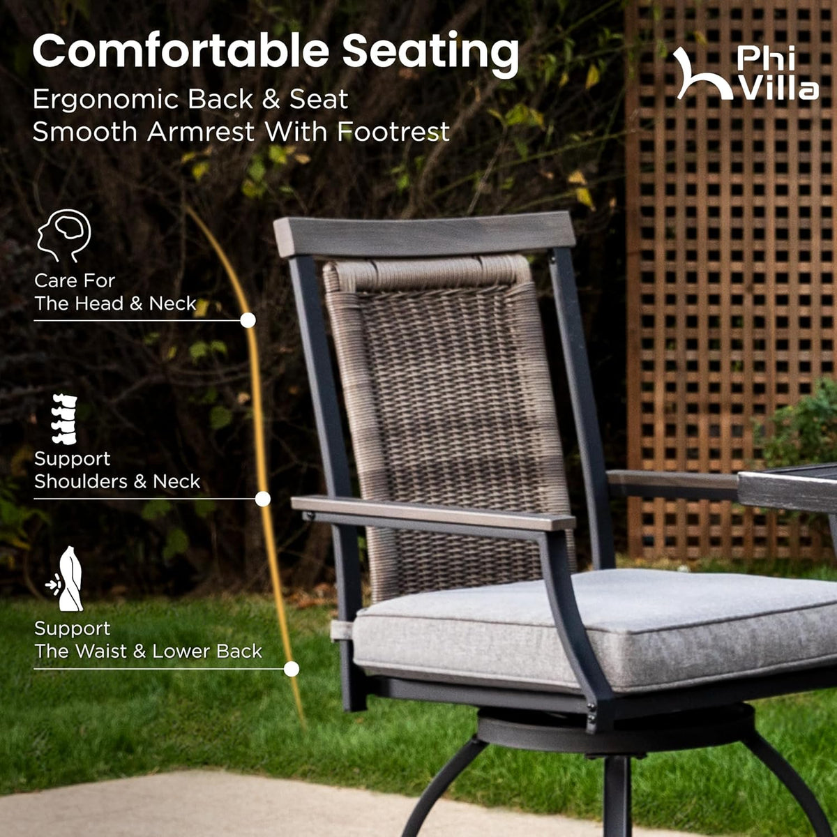 PHI VILLA 5 PCS Outdoor Bar Set,Counter Height Swivel Bar Chairs with Cushion and Metal Bar