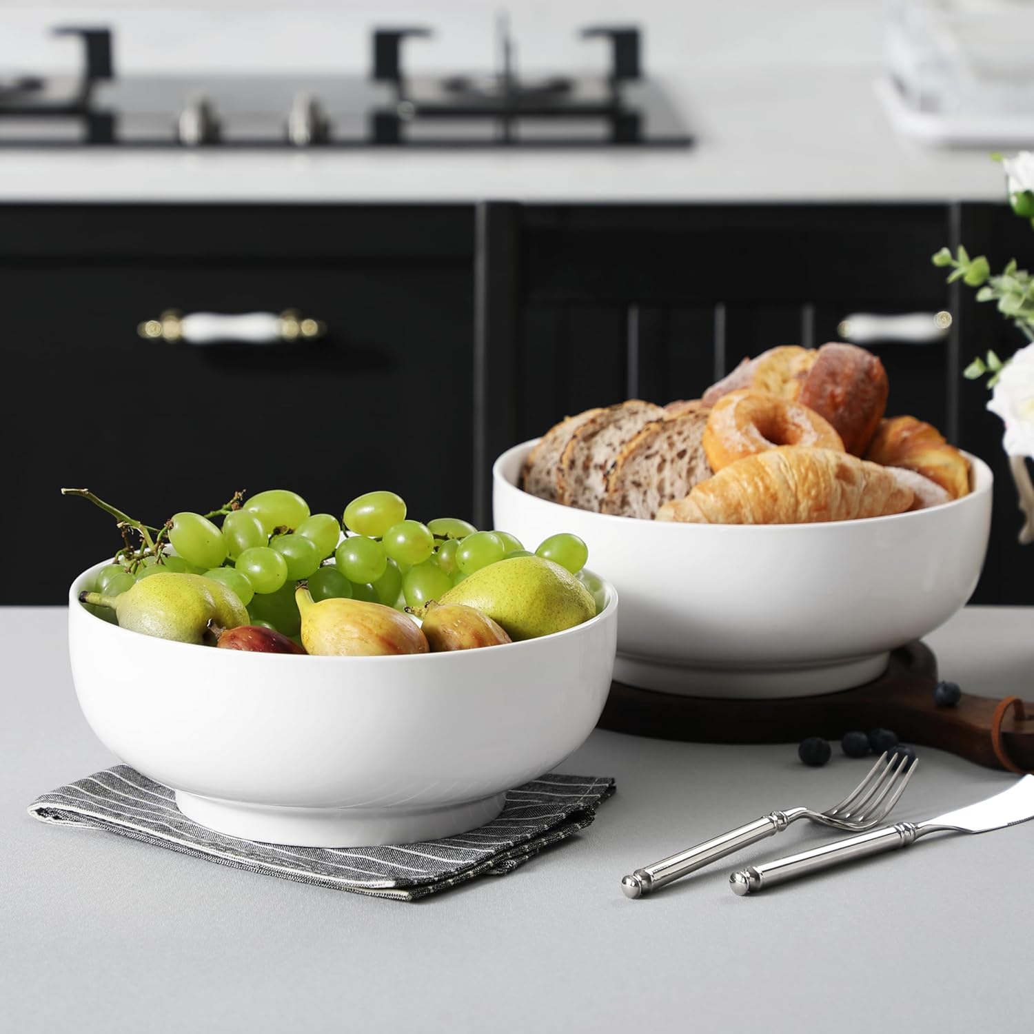 MALACASA Serving Bowls, 114 OZ(10") Extra Large Salad Bowls Set of 2, Porcelain White Serving Bowls