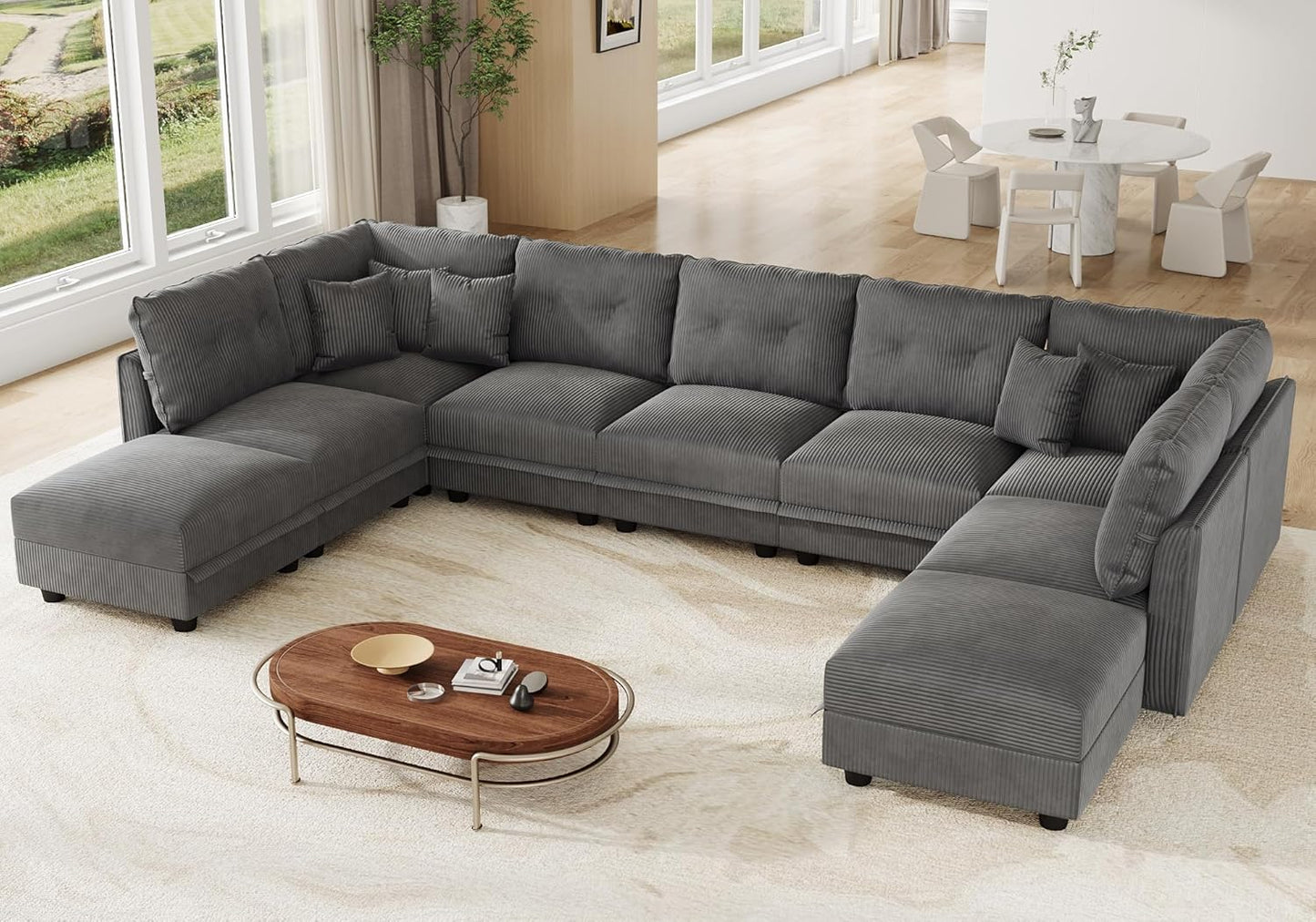LLappuil Modular Sectional Sofa with Storage Seats, Corduroy Convertible Modular U Shaped Sectional