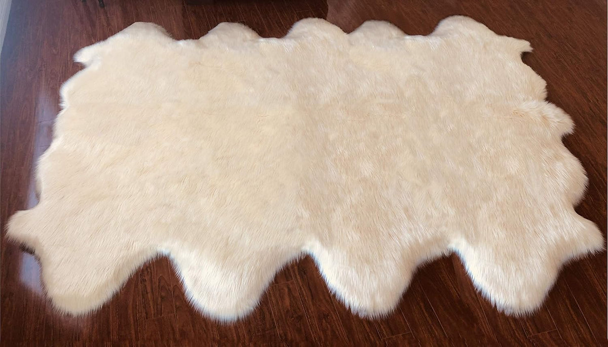 LAMBZY Faux Sheepskin Hypoallergenic Free Shape Silky Shag Rug, Luxury Shaggy Silky Plush Carpet