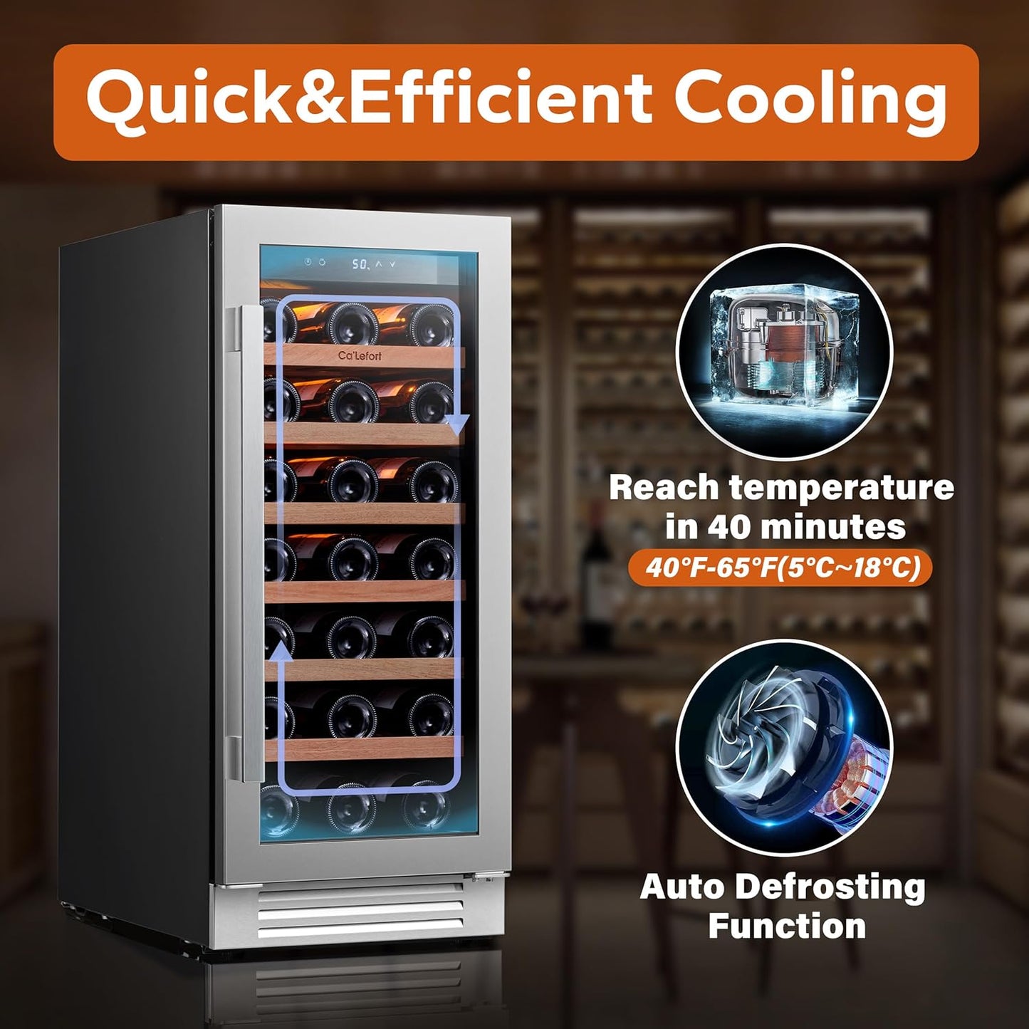Ca'Lefort 15 Inch Wine Fridge, 33 Bottle Wine Cooler Refrigerator, 40-65°F Wine Refrigerator Glass