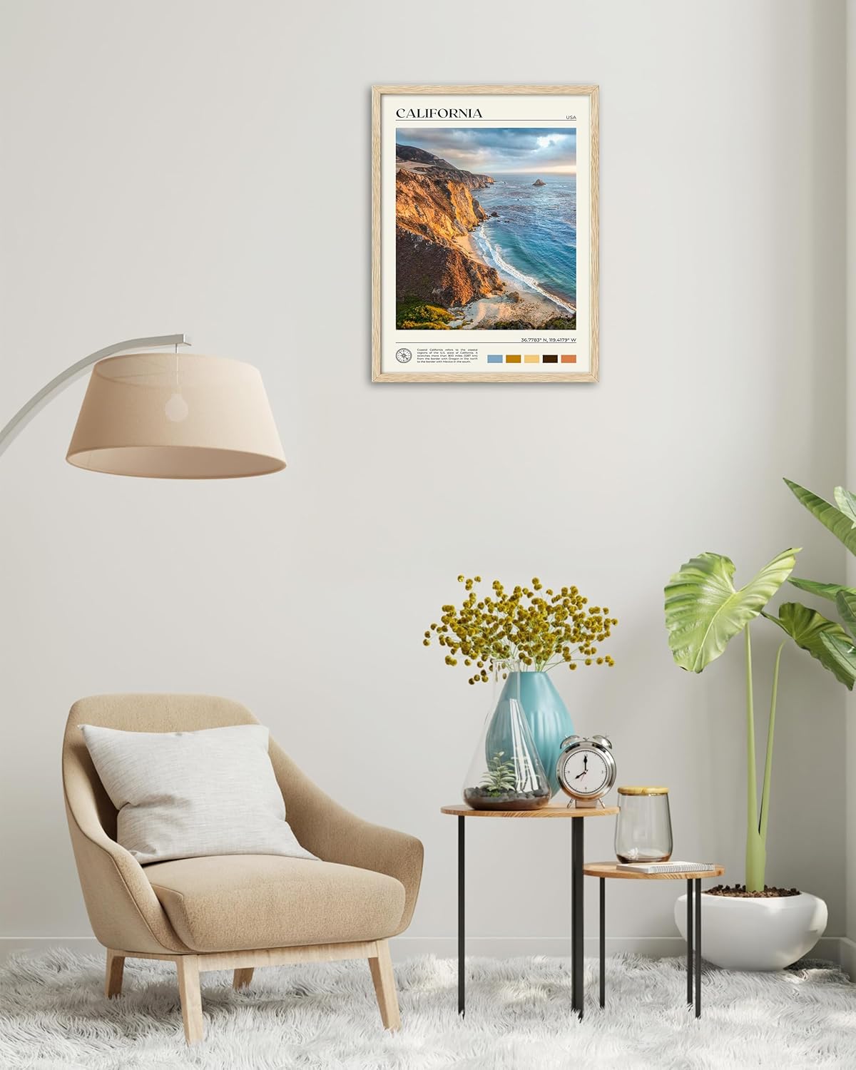 HesenDot Natural OAK Wood Coastal California Refers Framed Wall Art,12x16in Natural Seascape Canvas
