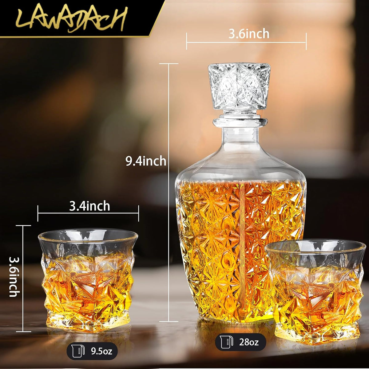 Whiskey Decanter Set,Liquor Decanter Set with 2 Glasses,Decanter set for Men,Decanter for