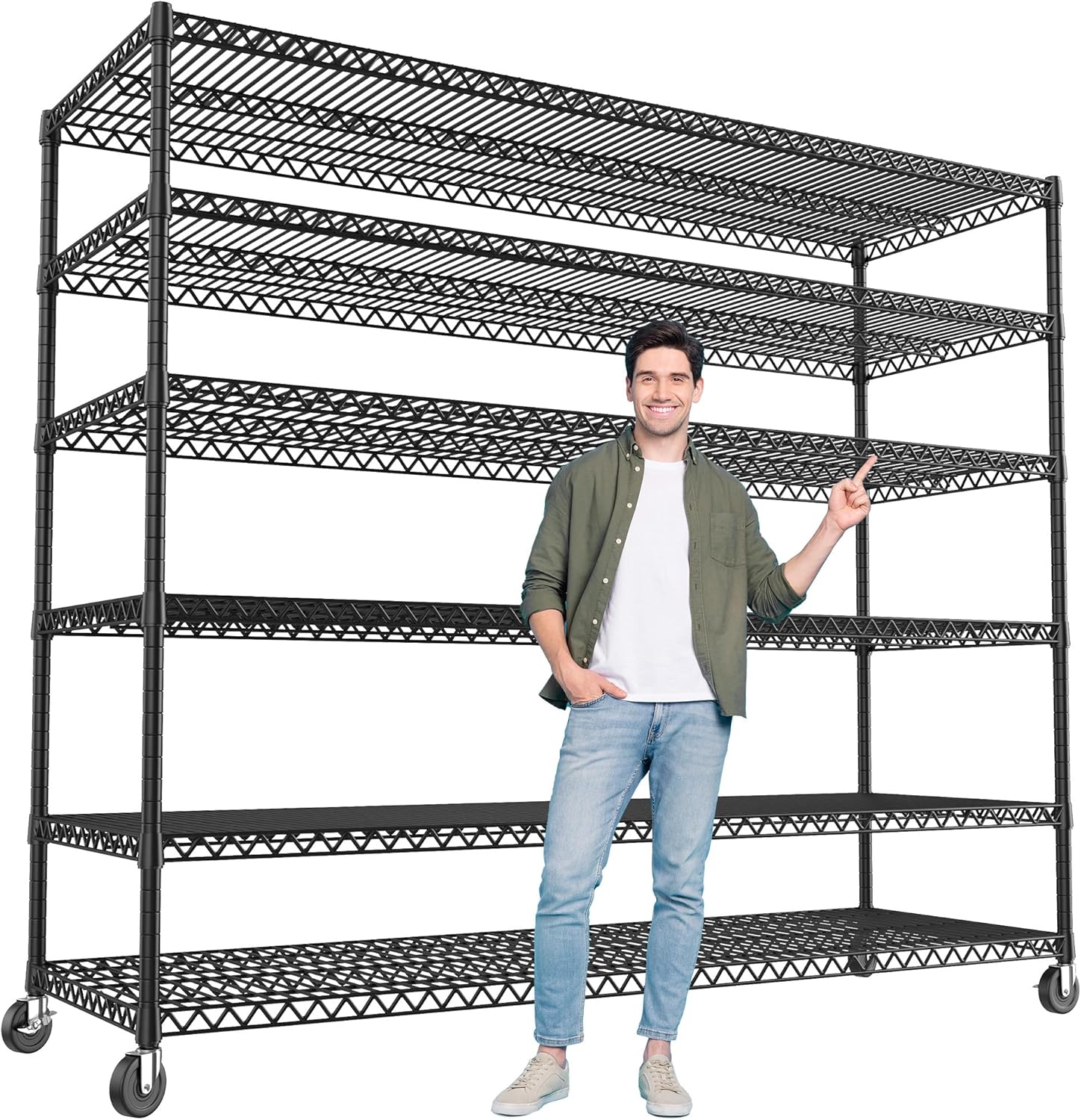REIBII 60''W X 82.6" H Steel Heavy Duty Wire Shelving Unit with Wheels, 6-Tier Adjustable Storage