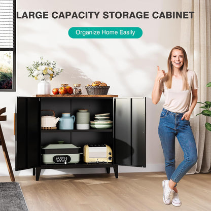 SISESOL Black Storage Cabinet with Doors and Shelves,30 inch Pantry Cabinet Sideboard with