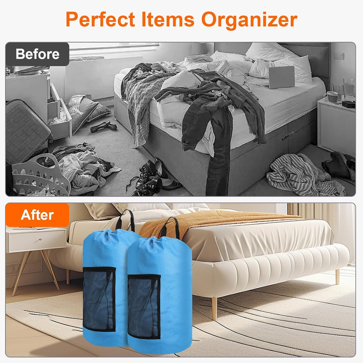 Femuar Laundry Bag Backpack Durable Laundry Bag with Shoulder Straps and Mesh Pockets Portable