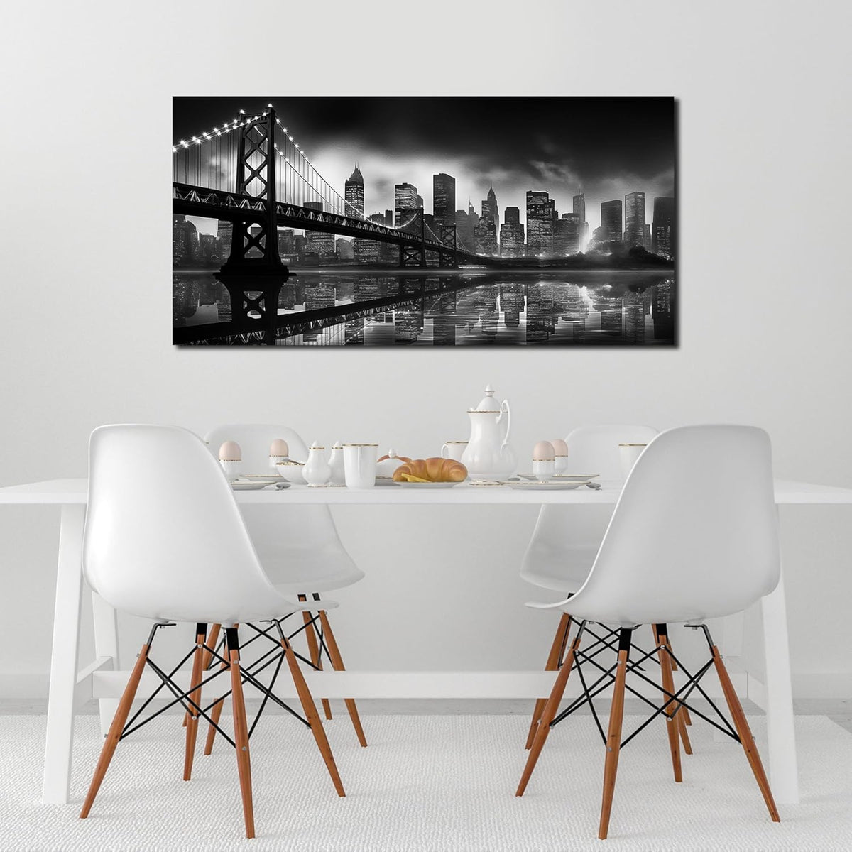 Brooklyn Bridge Canvas Wall Art for Bedroom Black and White City Wall Decor for Living Room Office