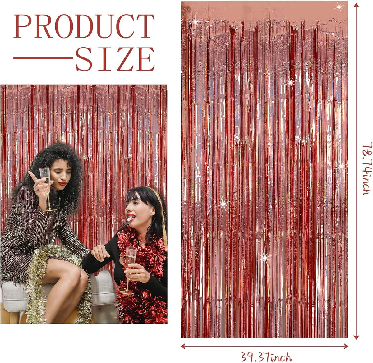 3 Pack Rose Gold Fringe Curtain Backdrop Birthday Bachelorette Party Decorations Metallic Tinsel