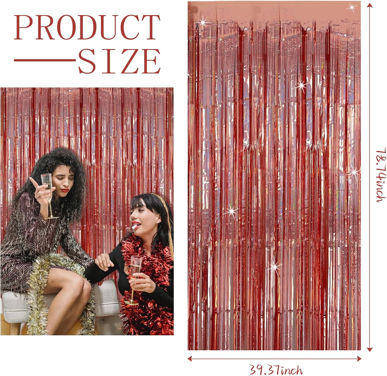 3 Pack Rose Gold Fringe Curtain Backdrop Birthday Bachelorette Party Decorations Metallic Tinsel