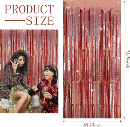 3 Pack Rose Gold Fringe Curtain Backdrop Birthday Bachelorette Party Decorations Metallic Tinsel