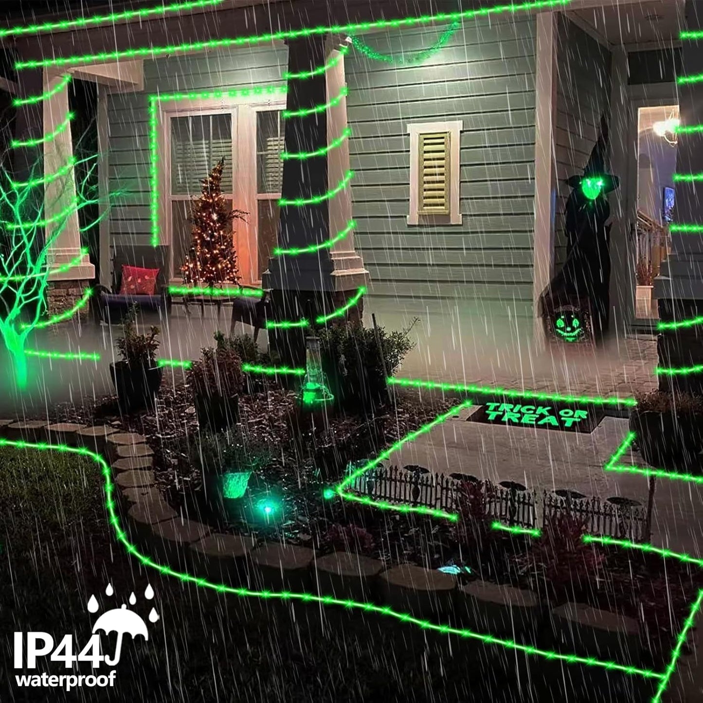 YEGUO 2 Packs Each 33ft 100 LED Solar Rope Lights Outdoor Waterproof, Green String Lights for