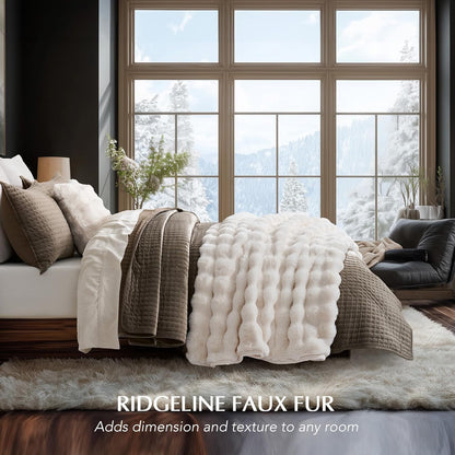 EVERGRACE Ultra Soft Luxury Fluffy Ridgeline Faux Rabbit Fur Throw Blanket, Thick Warm Bubble Throw