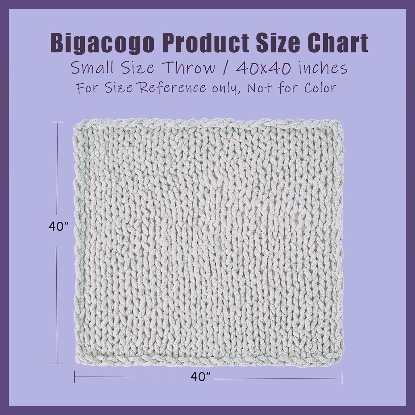 Bigacogo Chunky Knit Throw Blanket for Couch, 40x40 inches, 100% Hand Knitted with Thick Jumbo