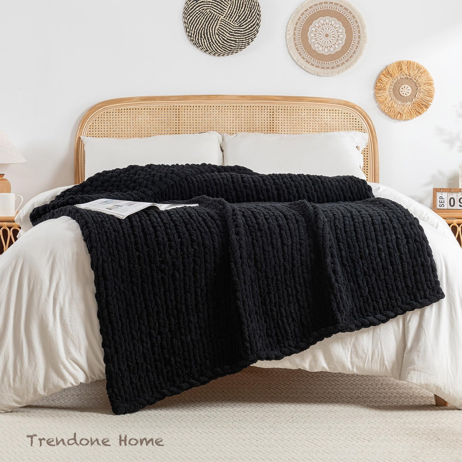 Chunky Knit Blanket Throw, 100% Hand Knit Throw Blanket Handmade Chenille Cable Knit Throw for