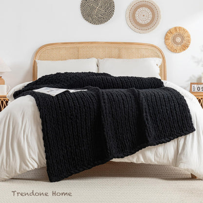 Chunky Knit Blanket Throw, 100% Hand Knit Throw Blanket Handmade Chenille Cable Knit Throw for