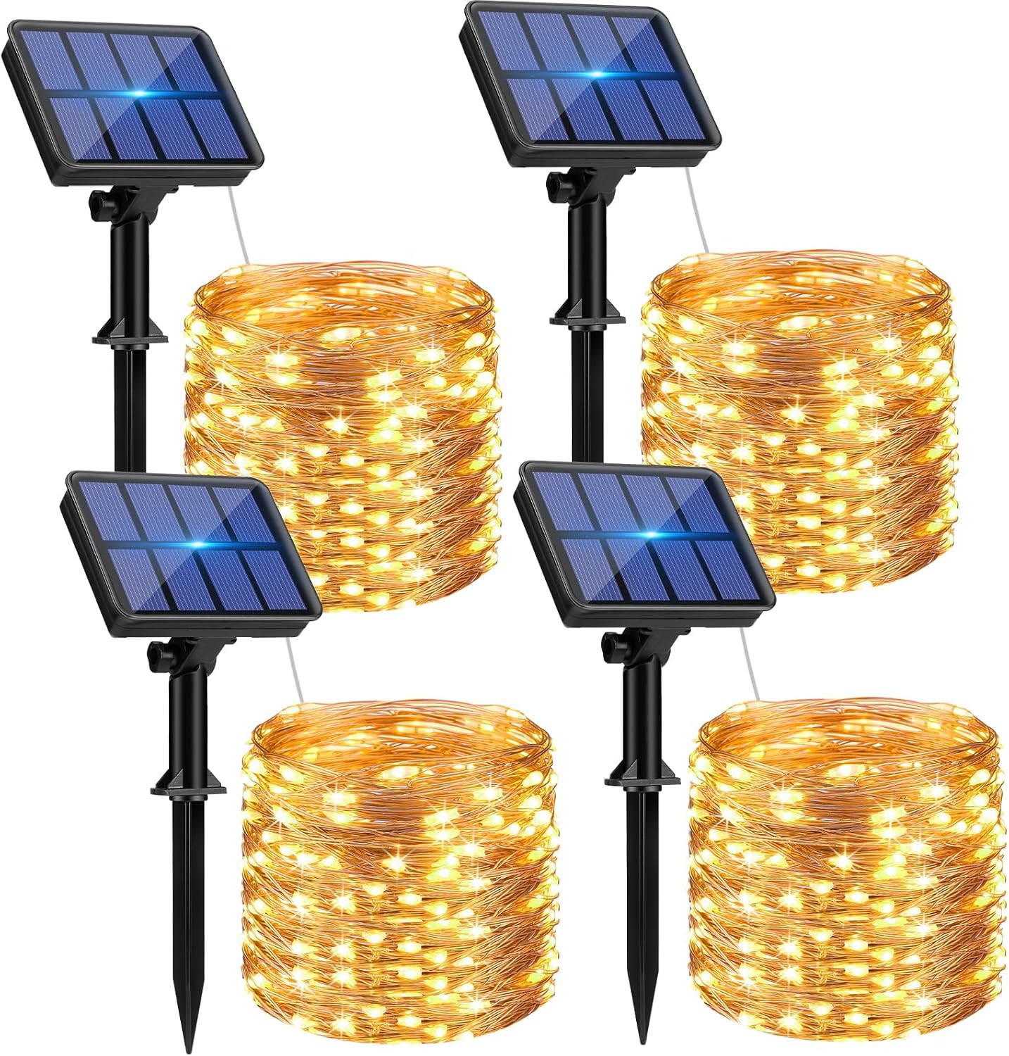 4 Pack Solar String Lights Outdoor - 320LED 132FT Solar Fairy Lights Waterproof 8 Modes, Copper
