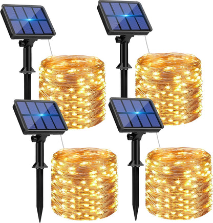 4 Pack Solar String Lights Outdoor - 320LED 132FT Solar Fairy Lights Waterproof 8 Modes, Copper