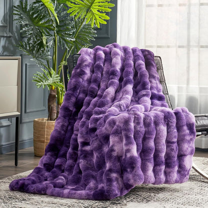 Cozy Bliss Faux Fur Throw Blanket for Couch, Fuzzy Soft Plush Thick Bubble Blanket for Sofa Bedroom