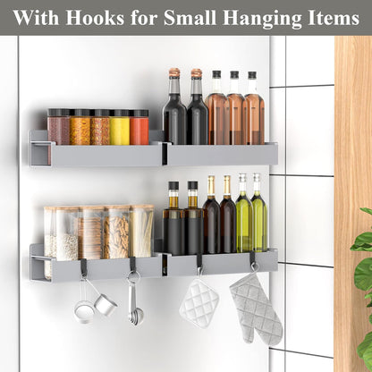 4 Pack Magnetic Spice Rack Organizer for Refrigerator and Oven, Light Gray Fridge Organizers and