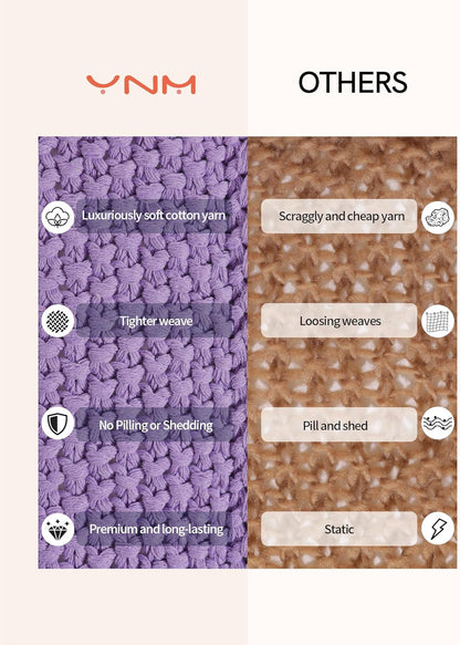 YnM Chunky Cotton Knit Throw Blanket, Cable Knit Throws for Bed Couch Sofa, Comfy & Relaxing