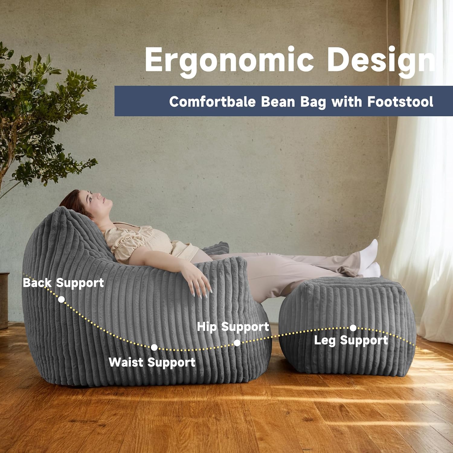 Giant Bean Bag Chairs for Adults, Oversized Chaise Lounge Chair Indoor with Memory Foam - Plush