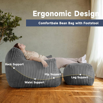 Giant Bean Bag Chairs for Adults, Oversized Chaise Lounge Chair Indoor with Memory Foam - Plush
