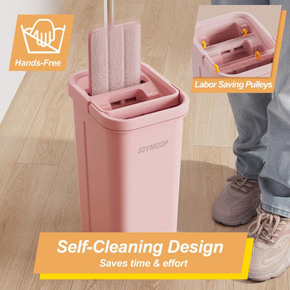 JOYMOOP Pink Mop and Bucket with Wringer Set for Home, with 5 Reusable Microfiber Mop Pads