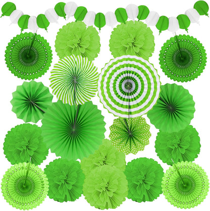 Green Party Decorations, Papar Fans Pompoms Fans Garlands for Birthday Wedding Graduation Summer