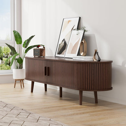 55" Mid Century TV Stand, Fluted TV Stand Fits 32" to 60" TVs. Wood Entertainment Center for Living