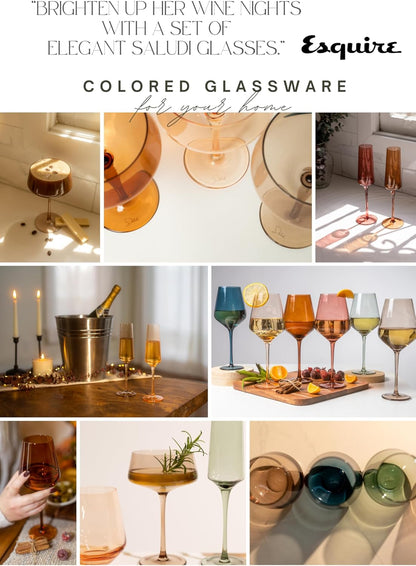 Saludi Colored Wine Glasses, 16.5oz (Set of 6) Stemmed Multi-Color Glass - Great for all Wine Types