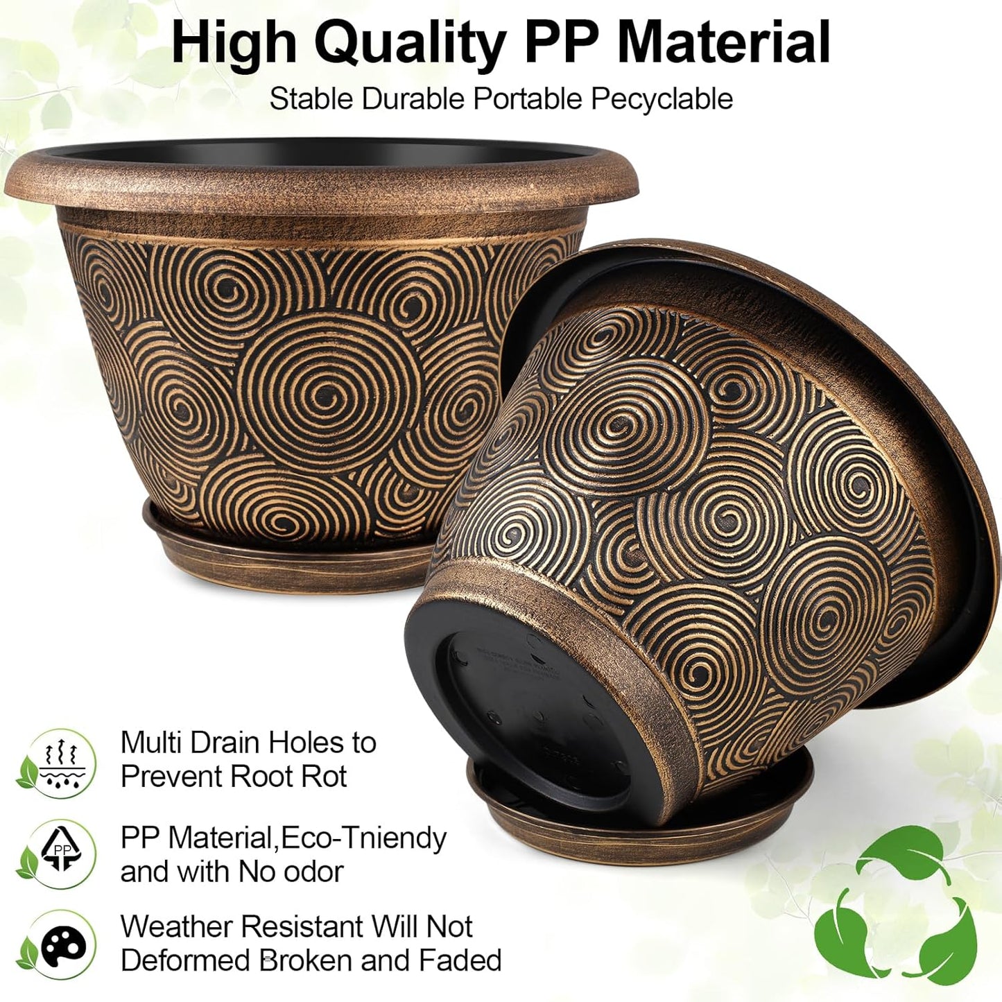 10 Inch Flower Pots Planters for Indoor Outdoor Plants, 3 Pack Plastic Large Plant Pots with