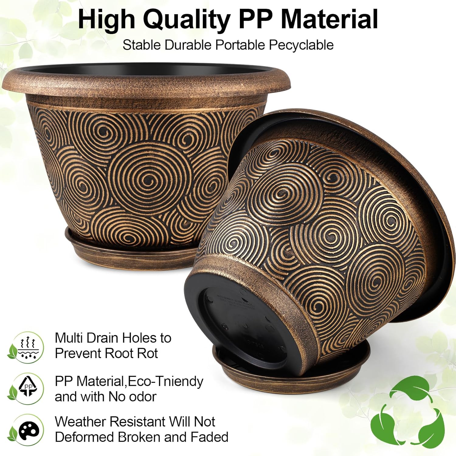 10 Inch Flower Pots Planters for Indoor Outdoor Plants, 3 Pack Plastic Large Plant Pots with
