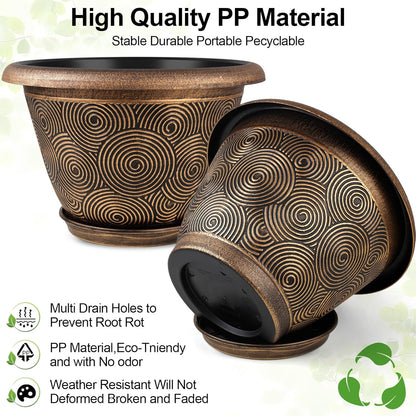 10 Inch Flower Pots Planters for Indoor Outdoor Plants, 3 Pack Plastic Large Plant Pots with