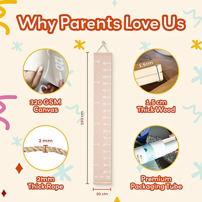 Height Chart for Kids Customizable Kids Height Wall Chart with Stickers, Marker & Hook Hanging