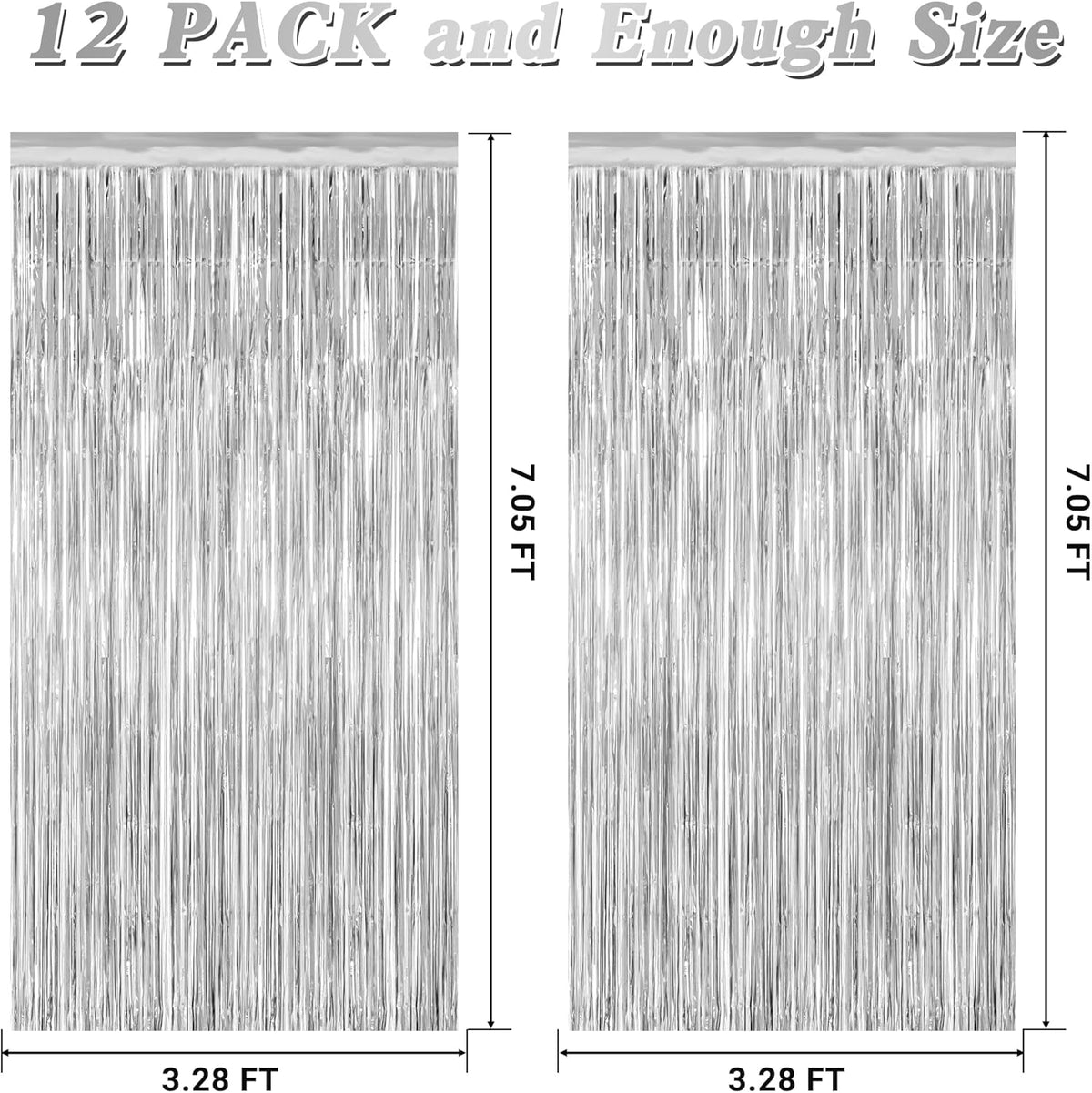 12 Pack Silver Backdrop. 3.28 FT x 7.05 FT Birthday Decorations, Metallic Silver Fringe Backdrop
