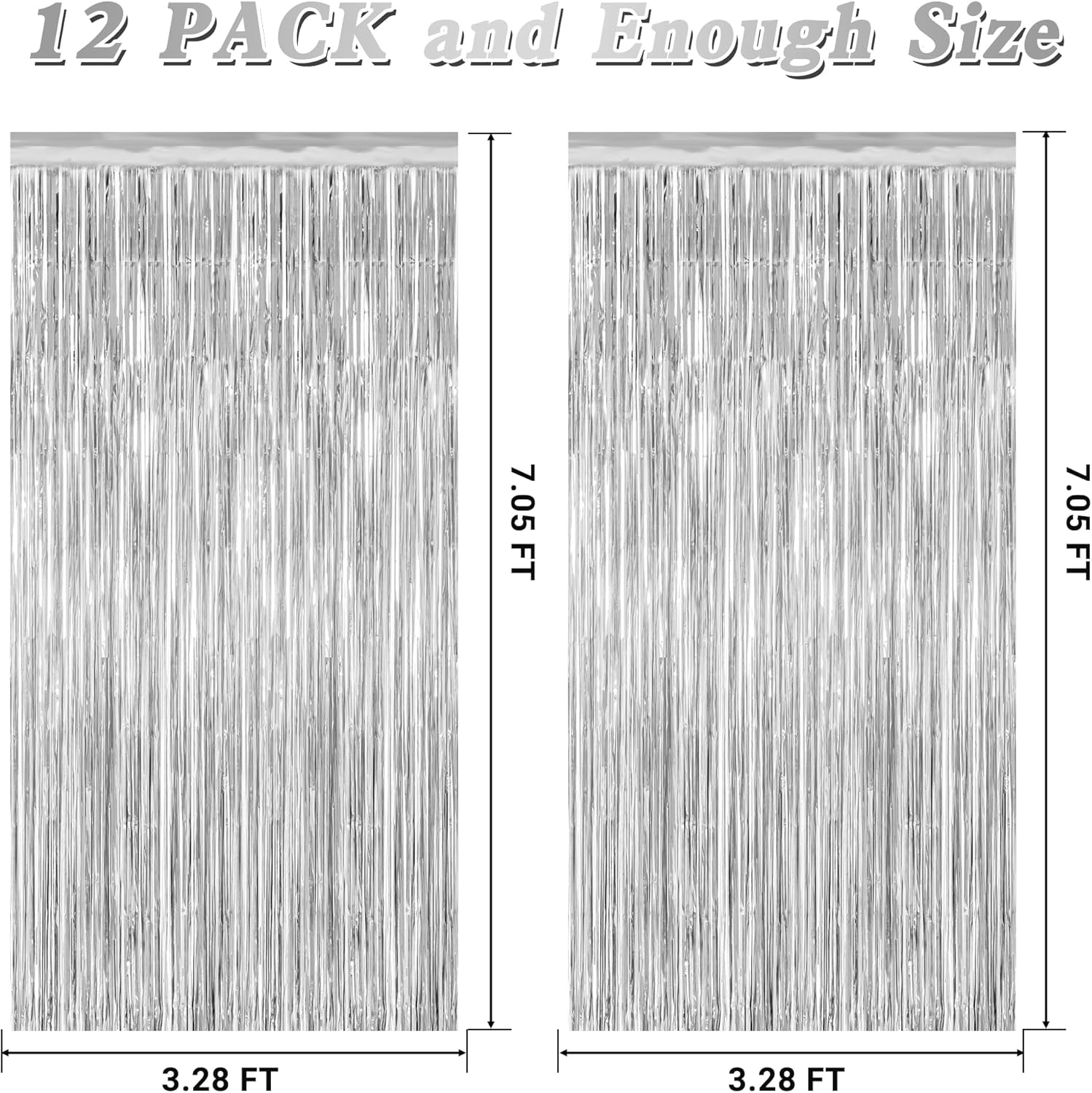 12 Pack Silver Backdrop. 3.28 FT x 7.05 FT Birthday Decorations, Metallic Silver Fringe Backdrop