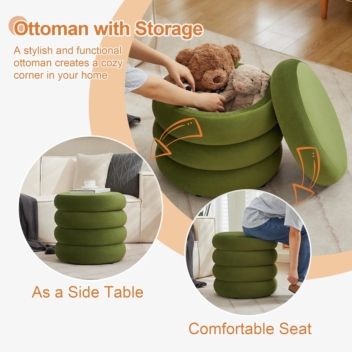 ONEVOG Round Storage Ottoman, 20" Small Ottomans Table with Removable Lid, Velvet Fabric Soft
