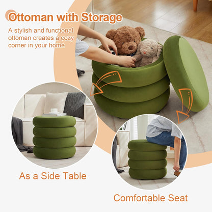 ONEVOG Round Storage Ottoman, 20" Small Ottomans Table with Removable Lid, Velvet Fabric Soft