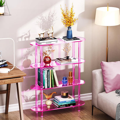 Clear Bookshelf, Acrylic Bookcase with Open Book Shelf Console Table for Entryway Office (4 Tier