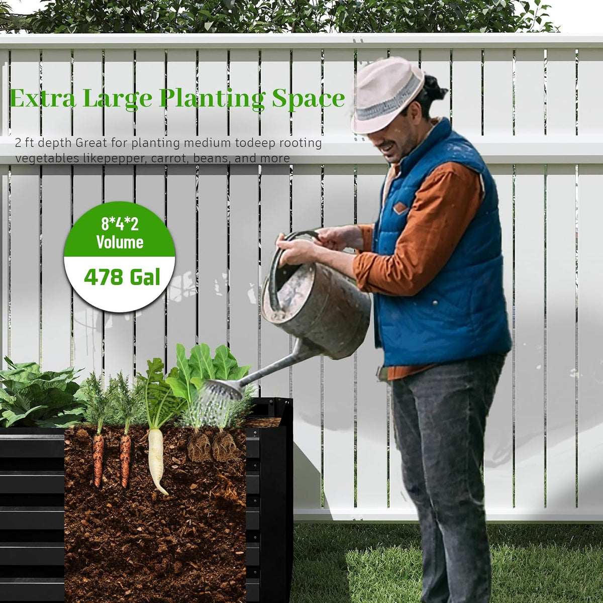 8x4x2 ft Outdoor Raised Garden Bed, Large Metal Planter Raised Beds, Planters for Outdoor Plants