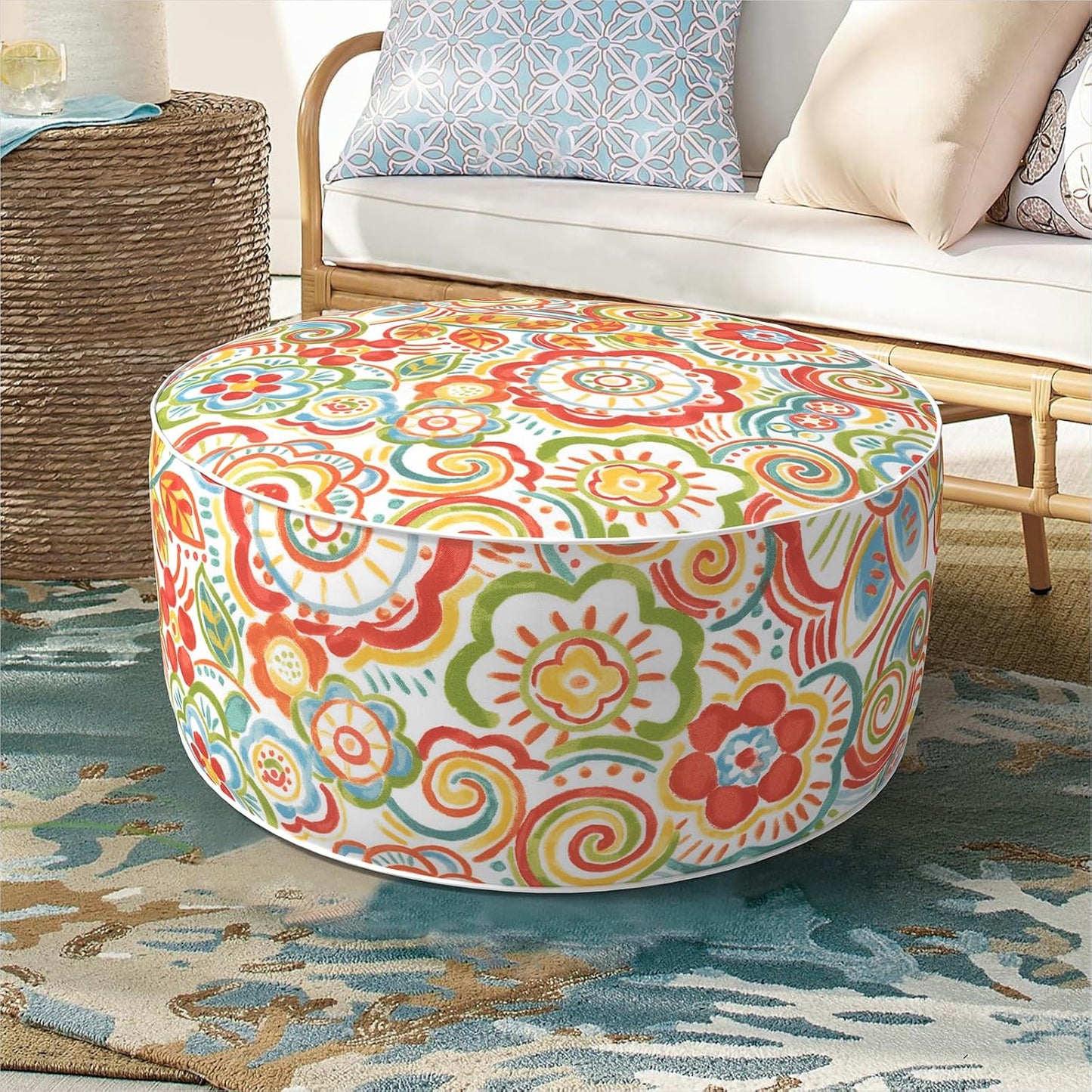 Inflatable Ottoman Stool D21 xH9 for Outdoor/Indoor Use, Water Repellent Patio Foot Rest Stool with
