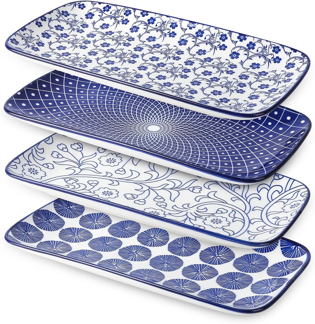 Selamica Ceramic Rectangular Salad Plates Set, Dinner Plate 9.4 Inch Dessert Plates for Party
