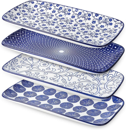 Selamica Ceramic Rectangular Salad Plates Set, Dinner Plate 9.4 Inch Dessert Plates for Party