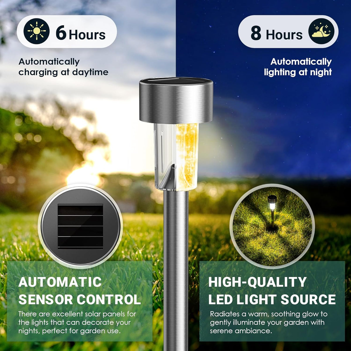 GIGALUMI Solar Lights Outdoor Waterproof, 12 Pack, Stainless Steel LED Solar Garden Lights for