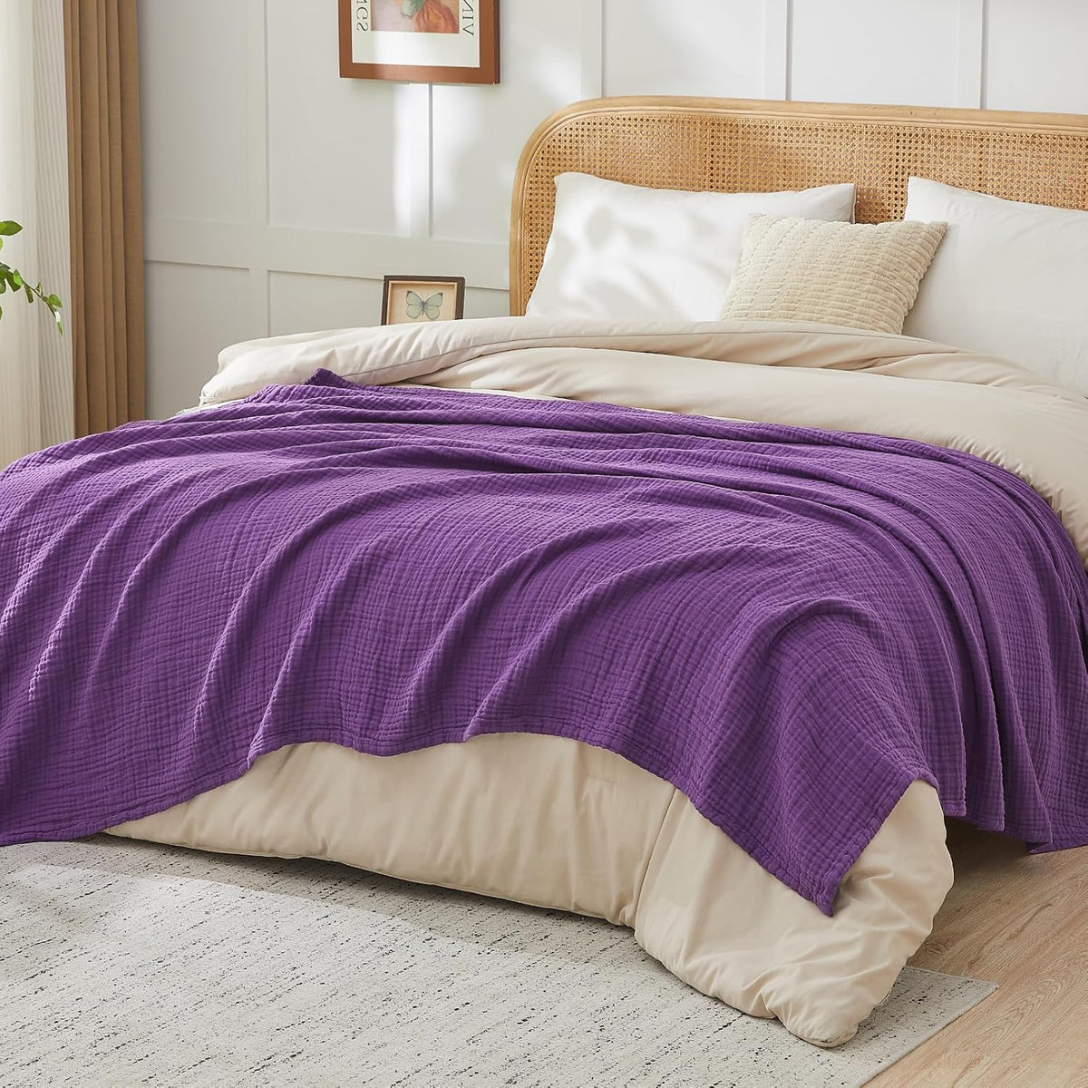 EMME Cotton Muslin Twin Blanket Breathable Gauze Blanket Soft Lightweight Blankets Adults Gifts for