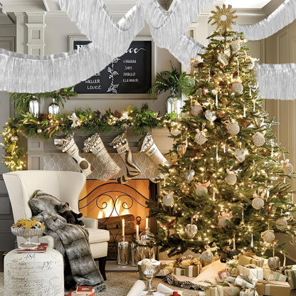 Silver Foil Fringe Garland 10FT 6packs, Metallic Foil Tinsel Fringe Banners for Parade Float