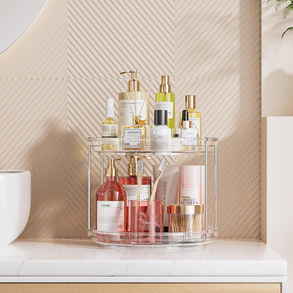 LAMU 10.6in Rotating Makeup Organizer for Vanity, 2 Tier Lazy Susan Turntable Stackable Spinning