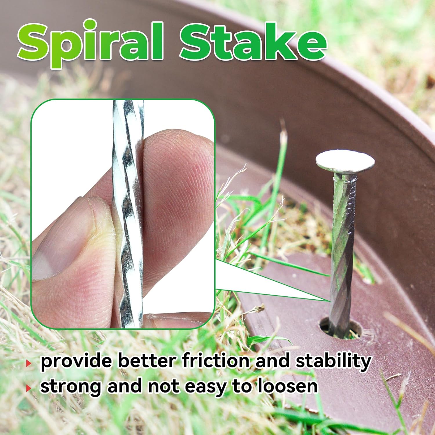 6.3-Inch Galvanized Heavy-Duty Landscape Stakes, (300-Pack) Spiral Metal Turf Spikes for Artificial