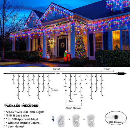 JMEXSUSS 400 LED 38.8Ft Icicle Christmas Lights With Remote - Outdoor Multicolor String Lights Plug