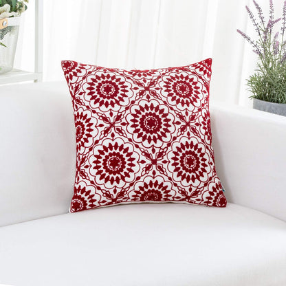 HWY 50 Red Decorative Throw Pillow Covers 18x18 Inch (1 Piece), Embroidered Cotton Farmhouse